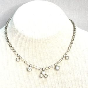 Choker Necklace Clear Rhinestone Strand Formal Evening Wear Box Clasp